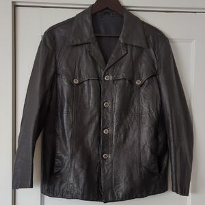 Men's Vintage 1970s Black NAPPA German Leather Jacket -L